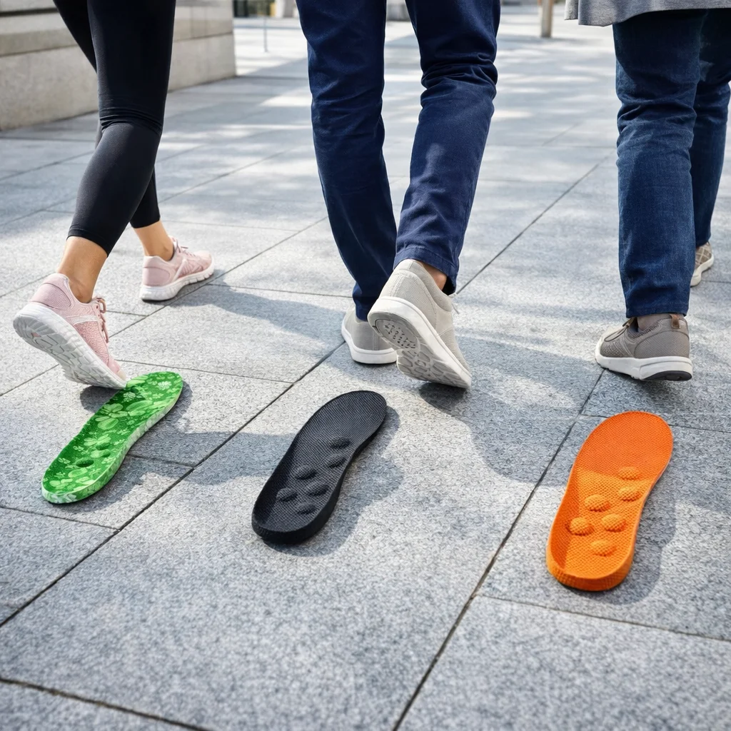 Skritt massasje innleggssåler brukt av ulike typer aktive nordmenn i hverdagslivet